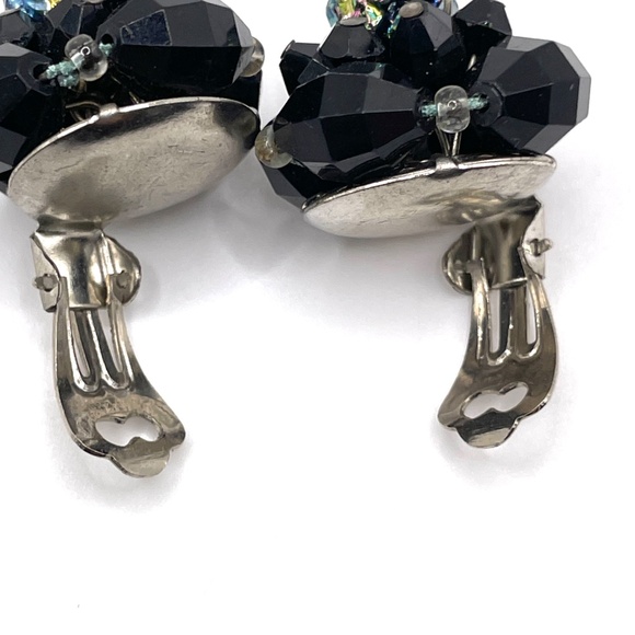 West Germany Signed Vntage Black Lava Rock Look Clip-on Cluster Earrings - Picture 5 of 13
